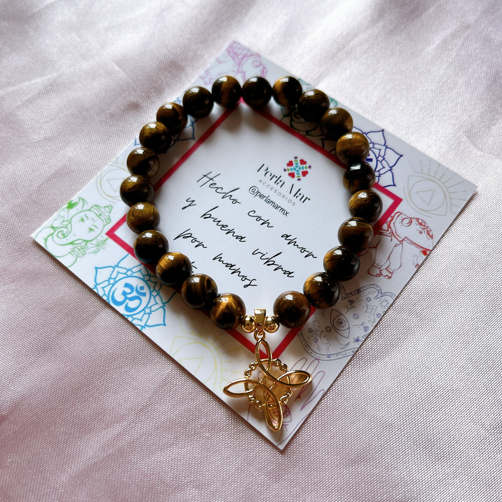 Pulseras piedra natural con dije de nudo de bruja