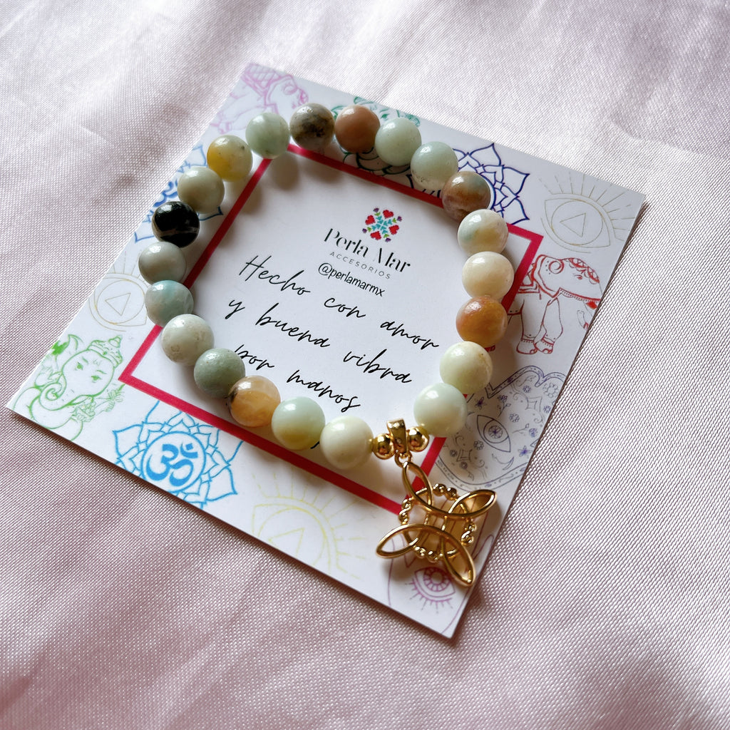 Pulseras piedra natural con dije de nudo de bruja