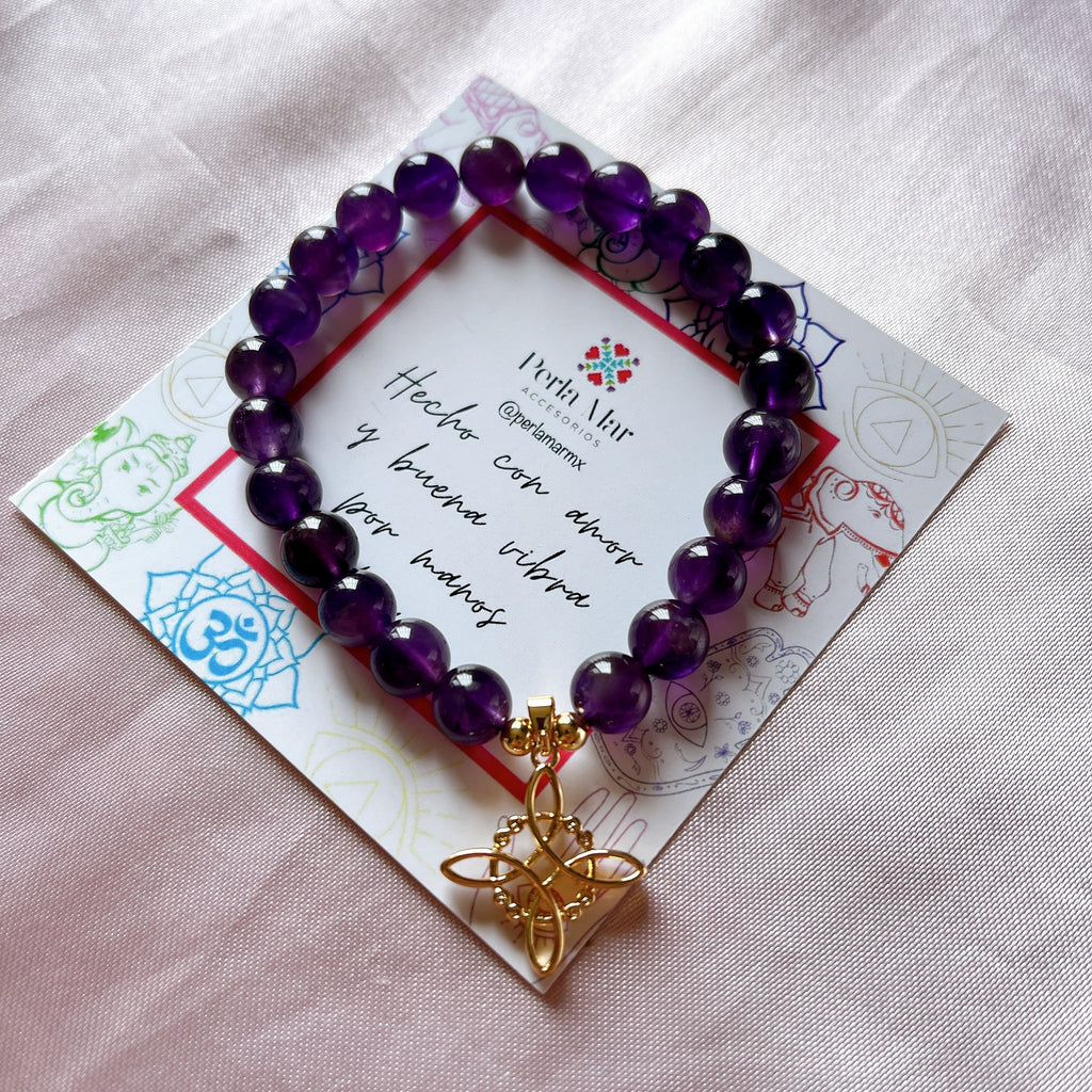 Pulseras piedra natural con dije de nudo de bruja