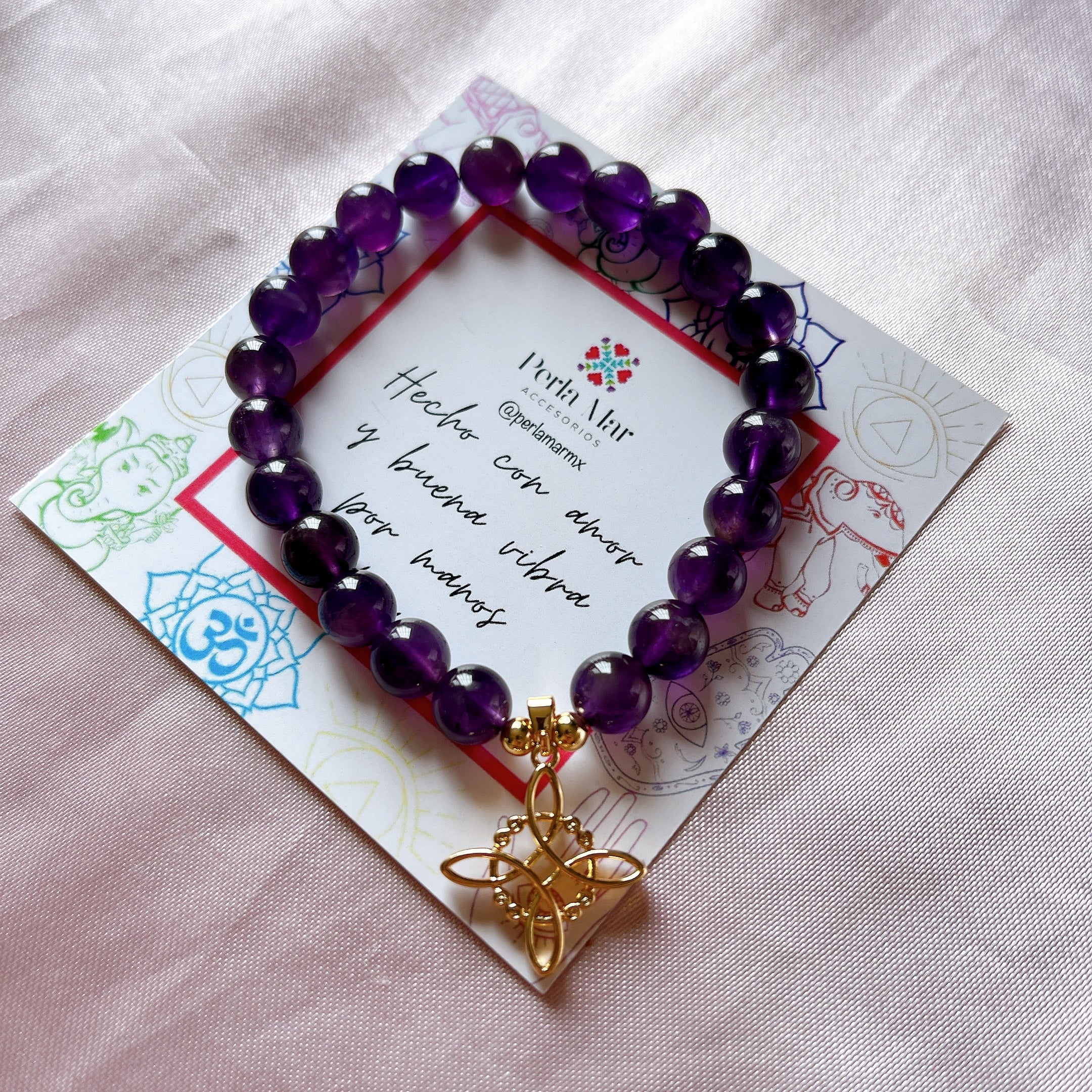 Pulseras piedra natural con dije de nudo de bruja